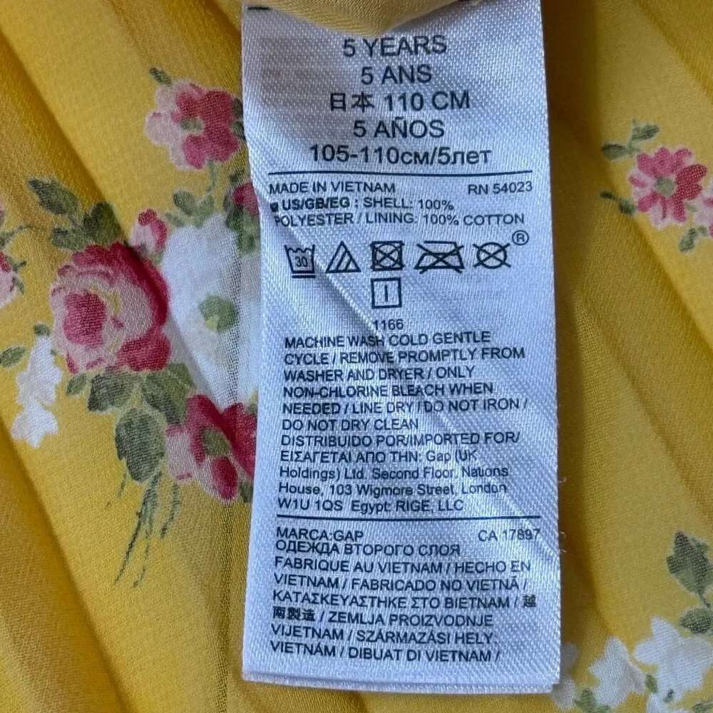 Baby Gap Chiffon Pleated Dress Yellow Floral Print Toddler Girls 5Y‎